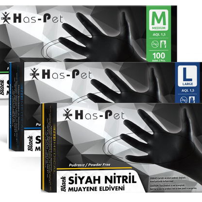 Has-Pet Siyah Nitril Eldiven 100'lü